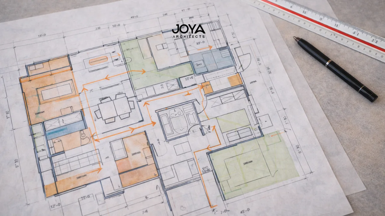Detailed floor plan showing zoning and circulation as part of architectural planning and room layouts optimization.