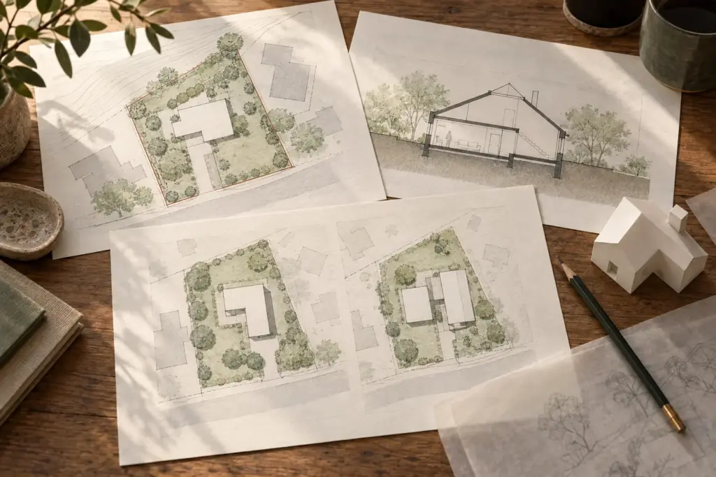 When to Involve an Architect in Due Diligence for a Landed Home 1 Conceptual site plan, house section and alternative layouts prepared for architectural due diligence